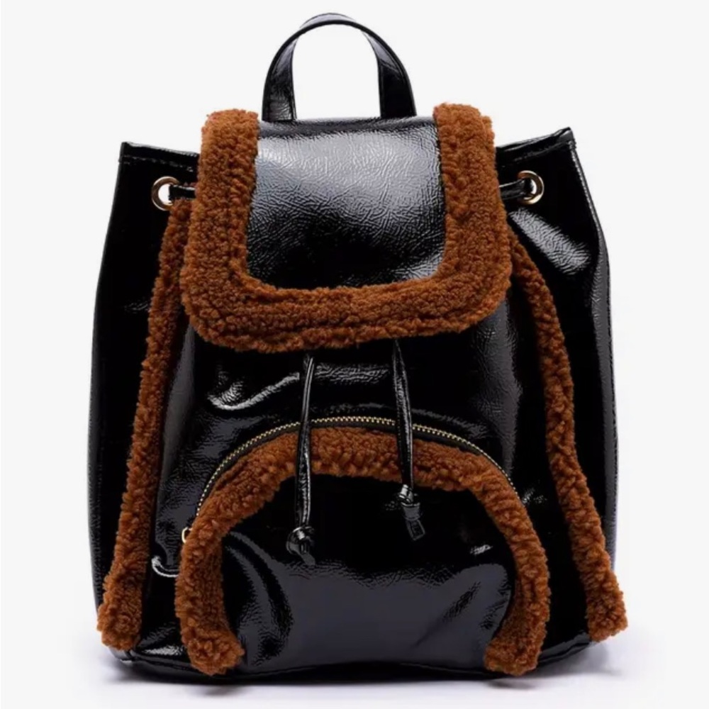 Skinnydip London Women's Scarlett Small Fluff Trim Backpack Black Brown